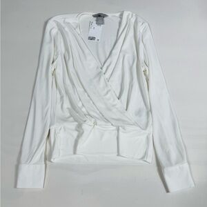 NWT H&M Deep V-Neck Long Sleeve Blouse White Women’s XS